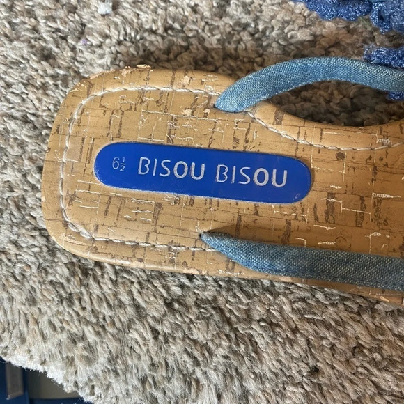 BISOU BISOU Denim Chambray Floral‎ Cork Sandals Size 6.5 - Picture 6 of 6